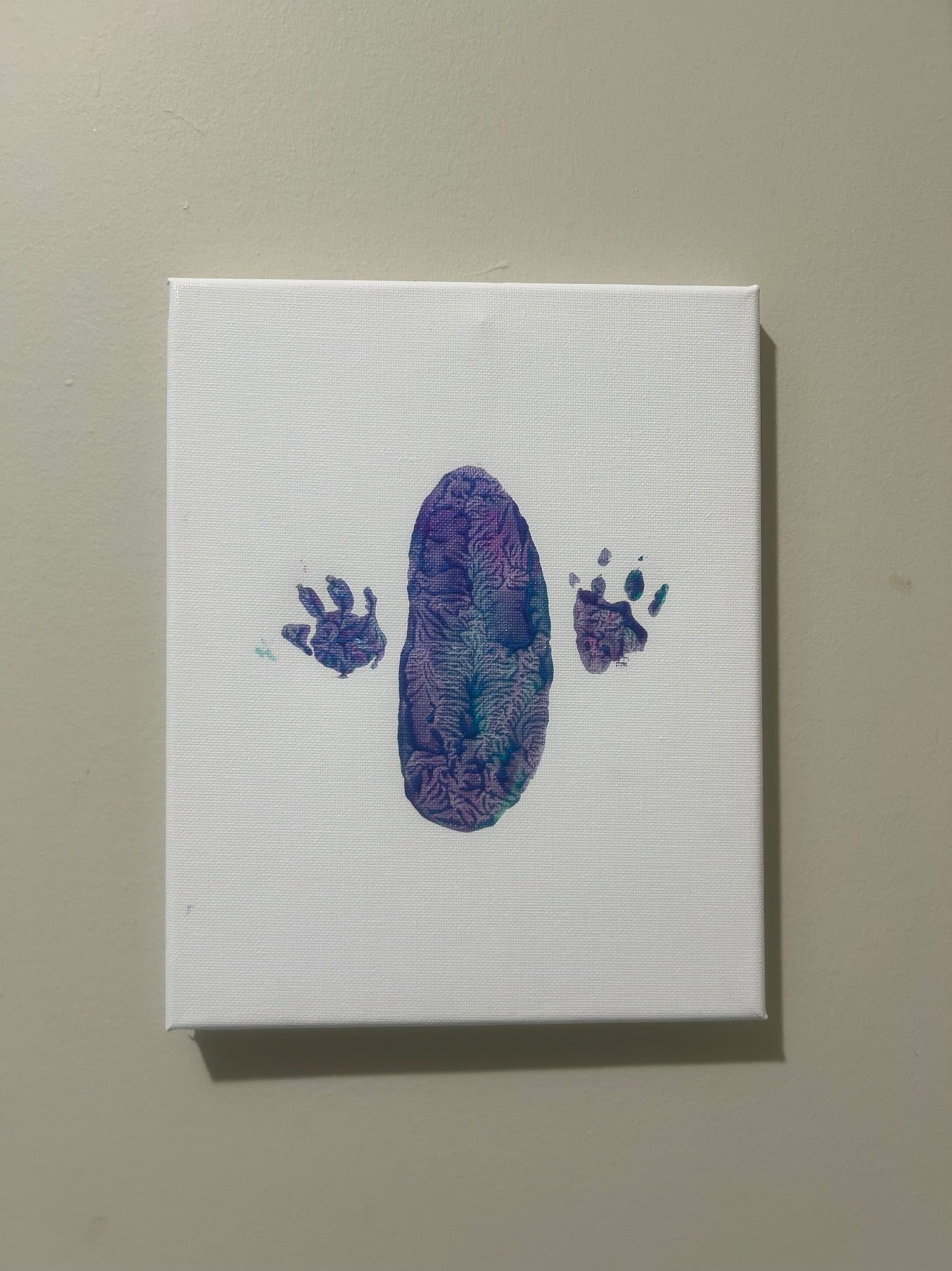 Petunia 8x10 Tail and Paw Print metallic purple and blue white canvas