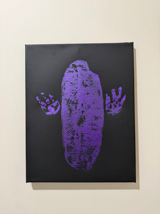 Metallic Stormy Rose Tail and Paw Print on Black 11x14 canvas