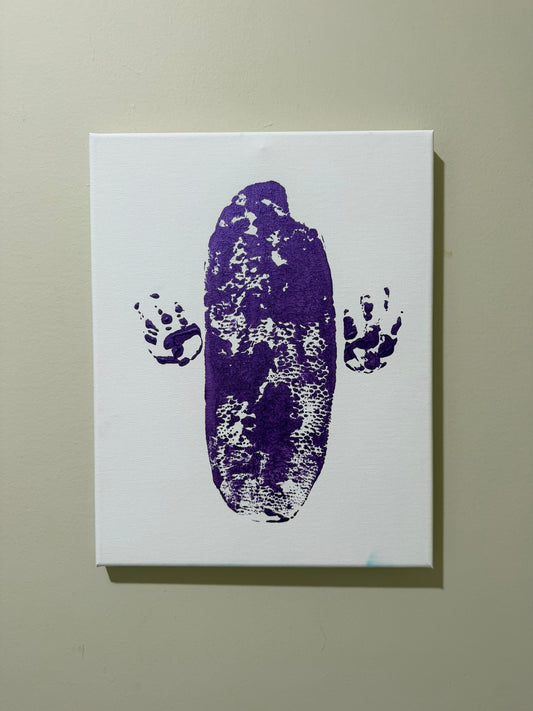 Metallic Stormy Rose Tail and Paw Print on White 11x14 canvas