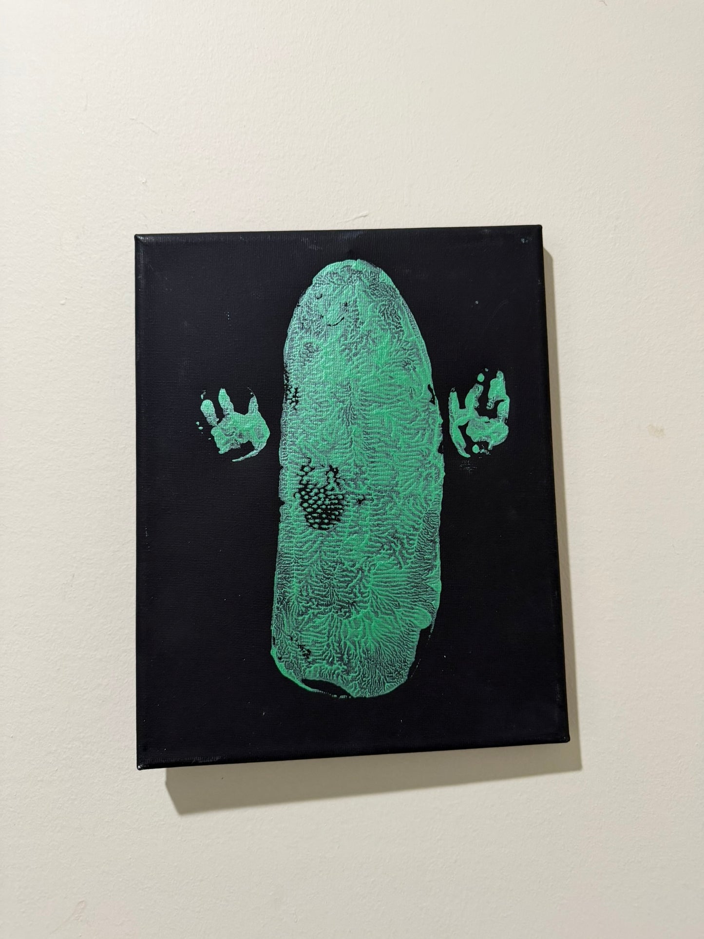 Metallic Sprout Tail and Paw Print on Black 8x10 canvas