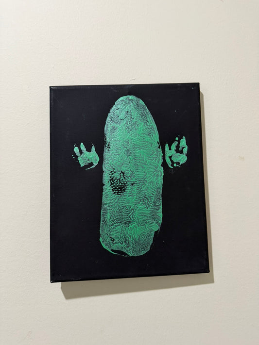 Metallic Sprout Tail and Paw Print on Black 8x10 canvas