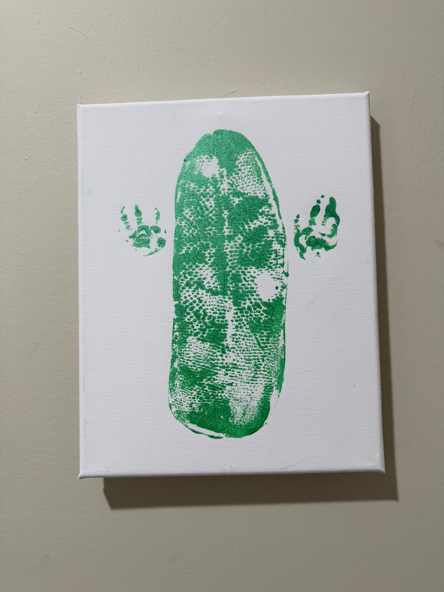 Metallic Sprout Tail and Paw Print on white 8x10 canvas