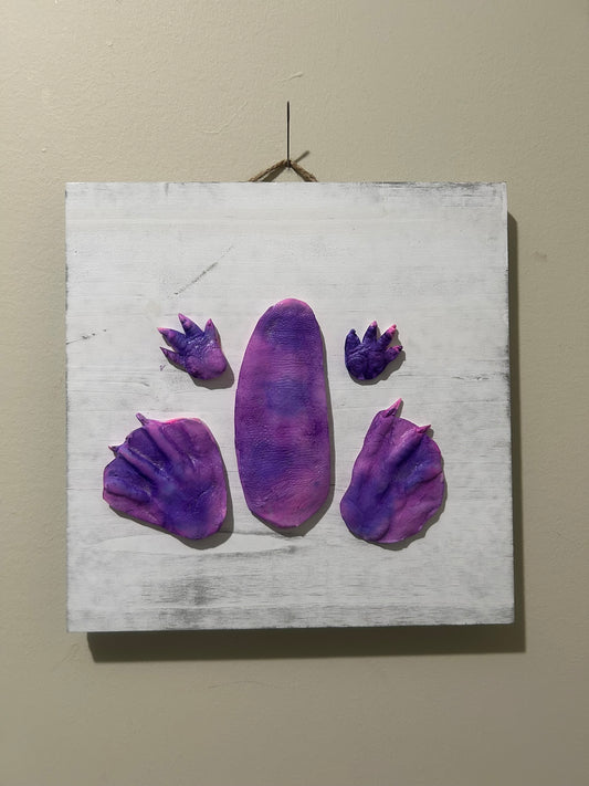 3D Petunia Tail, Paw and Flipper Cast 10x10 white wooden board Purple