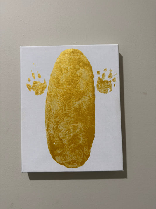 Buttercup 6-Month Tail and Paw Print on 8x10 white canvas