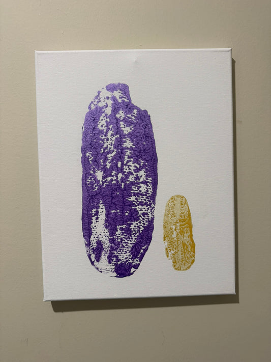 Stormy Rose and Buttercup tail prints on 11x14 white canvas